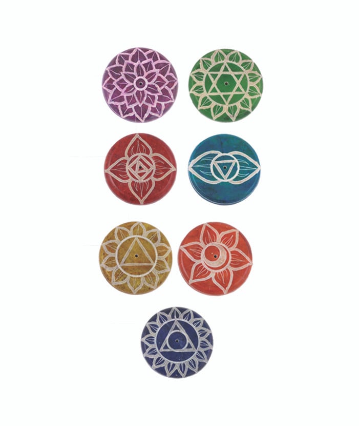 7 CHAKRA STONE HAND PAINTED INCENSE STAND 2.25" S/7 ASSORTED